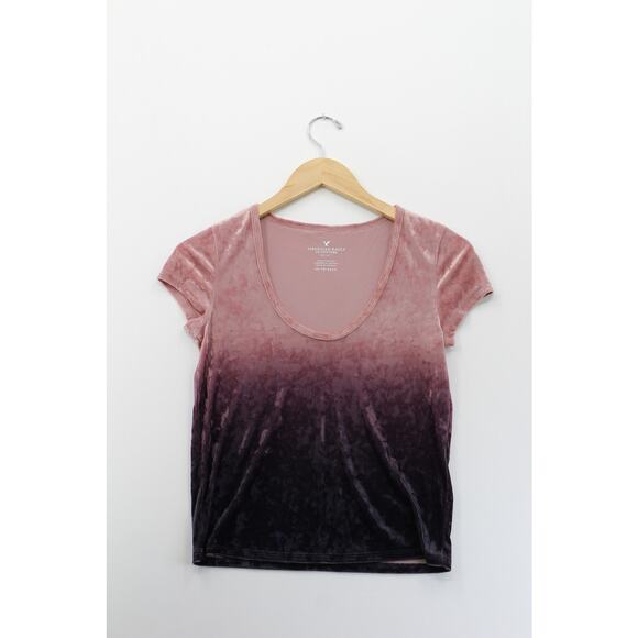 American Eagle ombre scoop neck velvet t shirt womens XS y2k fairycore fairy - Picture 1 of 6